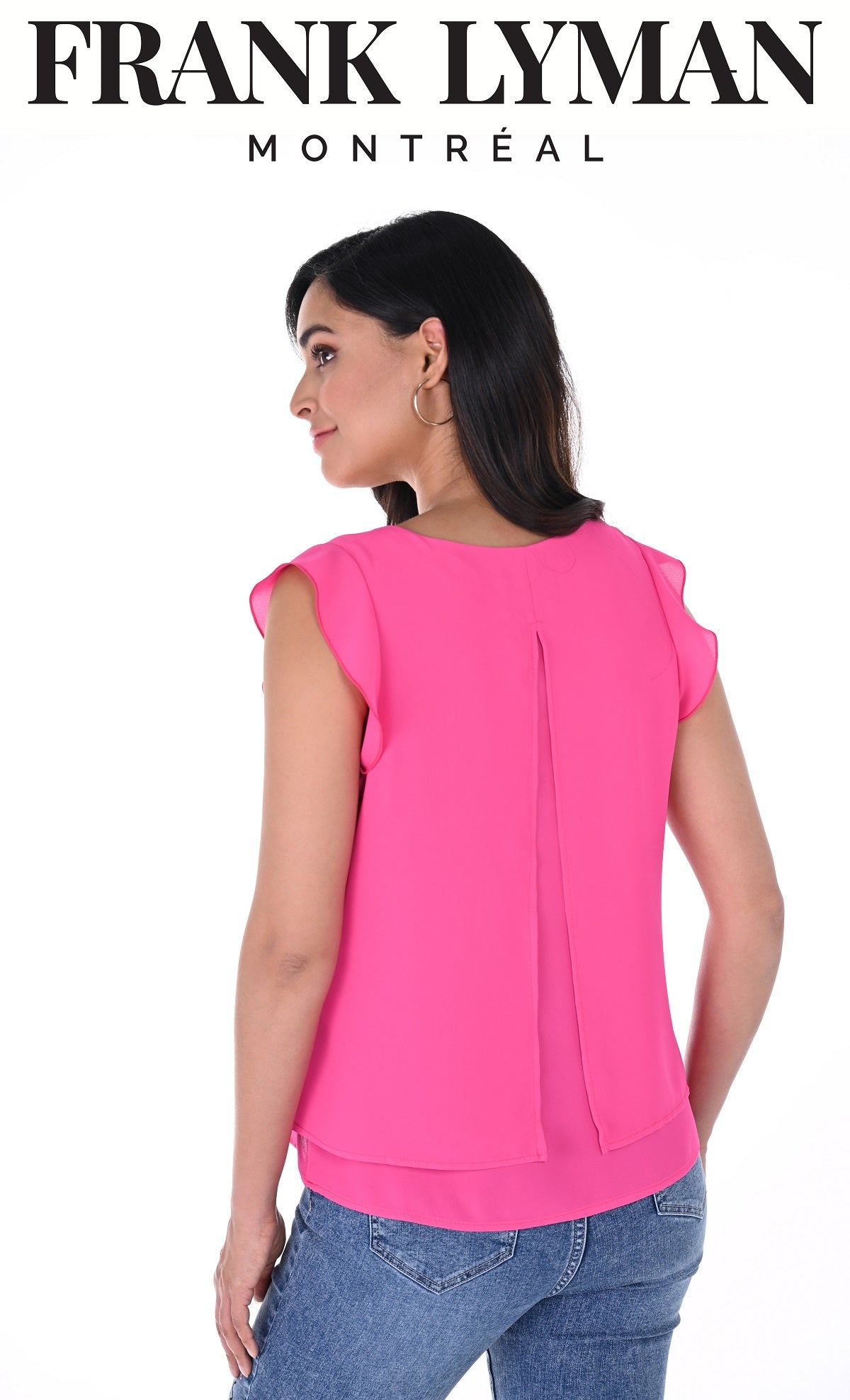 Frank Lyman Montreal Hot Pink Sleeveless Top With Ruffle Shoulder Detail