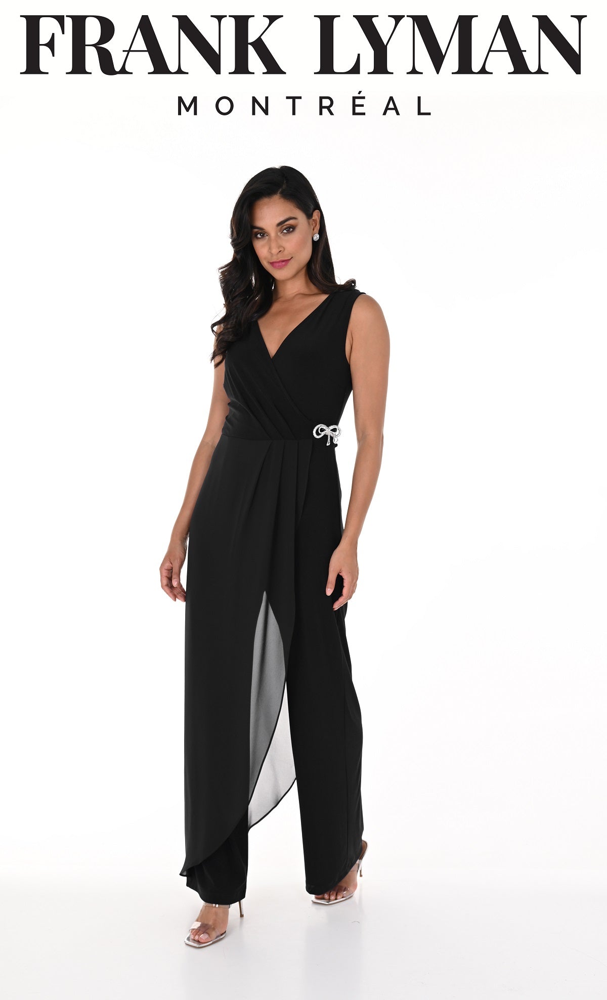 Frank Lyman Montreal Black Jumpsuit With Embellished Bow Detail