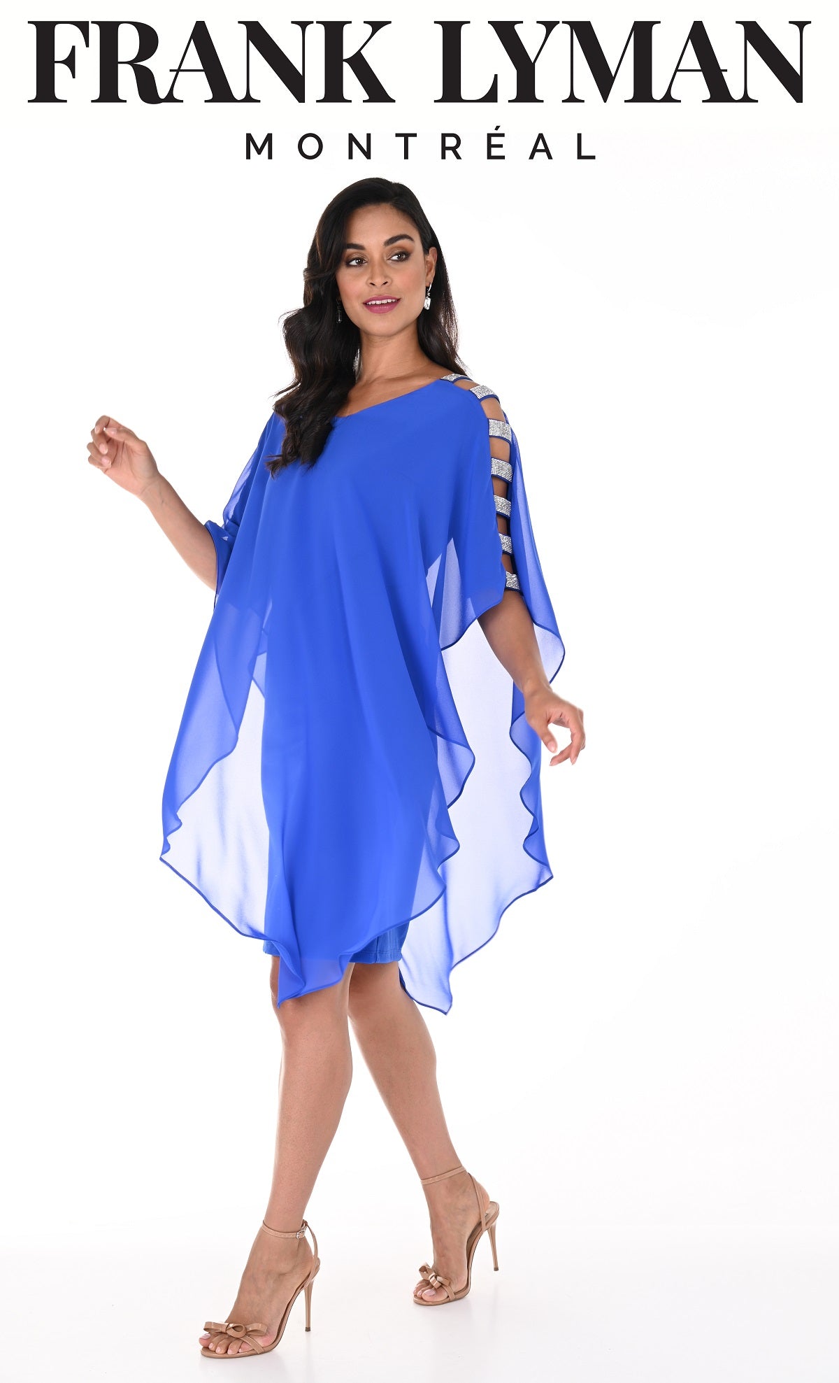 Frank Lyman Montreal Azure Cocktail Dress With Embellished Arm Cutouts