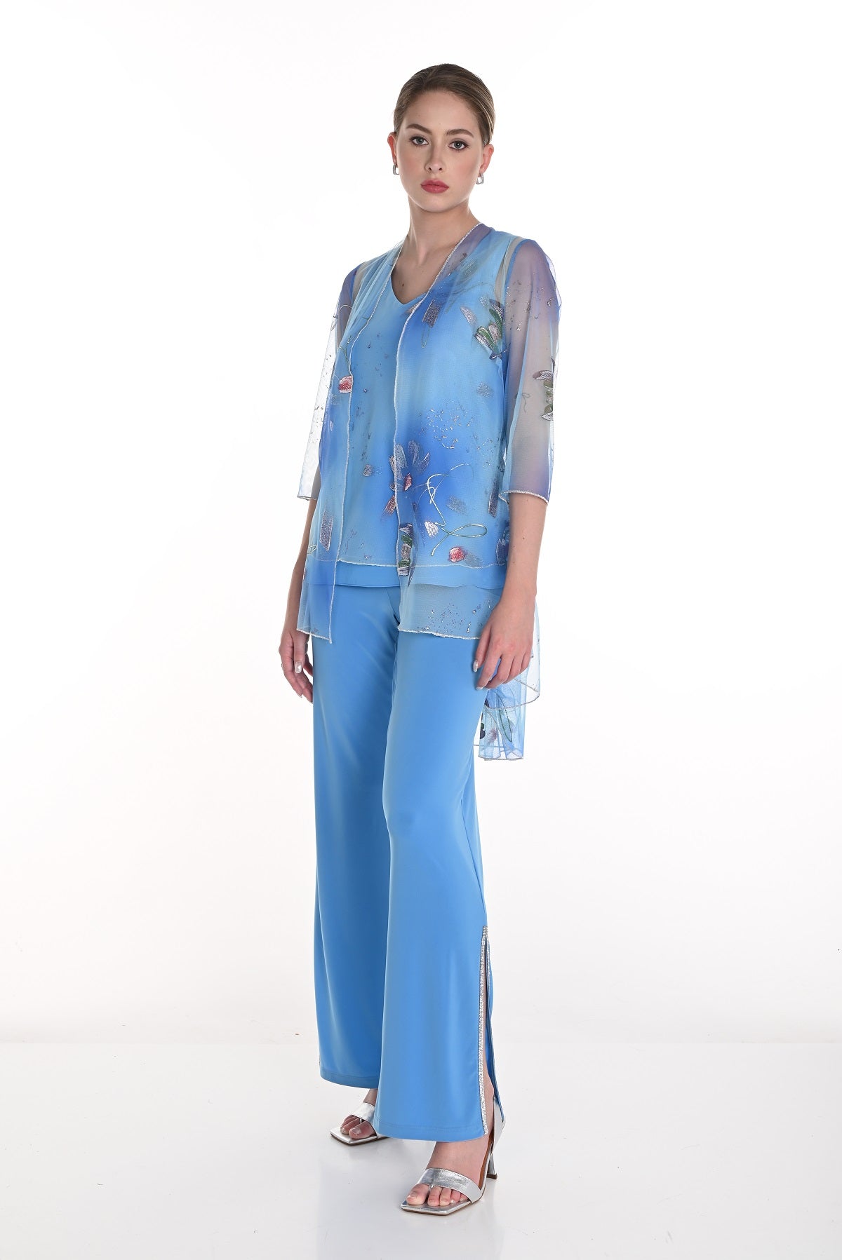 Frank Lyman Montreal French Blue Pull on evening pant with diamonte side slit detail