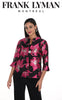 Frank Lyman Montreal Metallic Knit Evening Jacket In Fuchsia black floral print