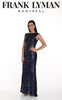 Frank Lyman Montreal Navy Sequin Full Length Gown With Boat Neckline And Back Concealed Zipper