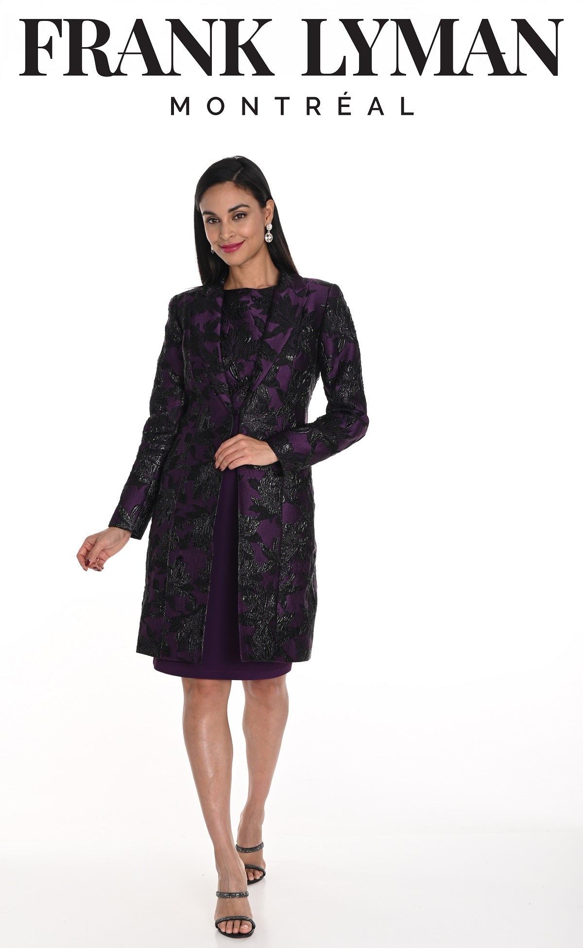 Frank Lyman Montreal Purple black evening jacket in flattering longer silhouette