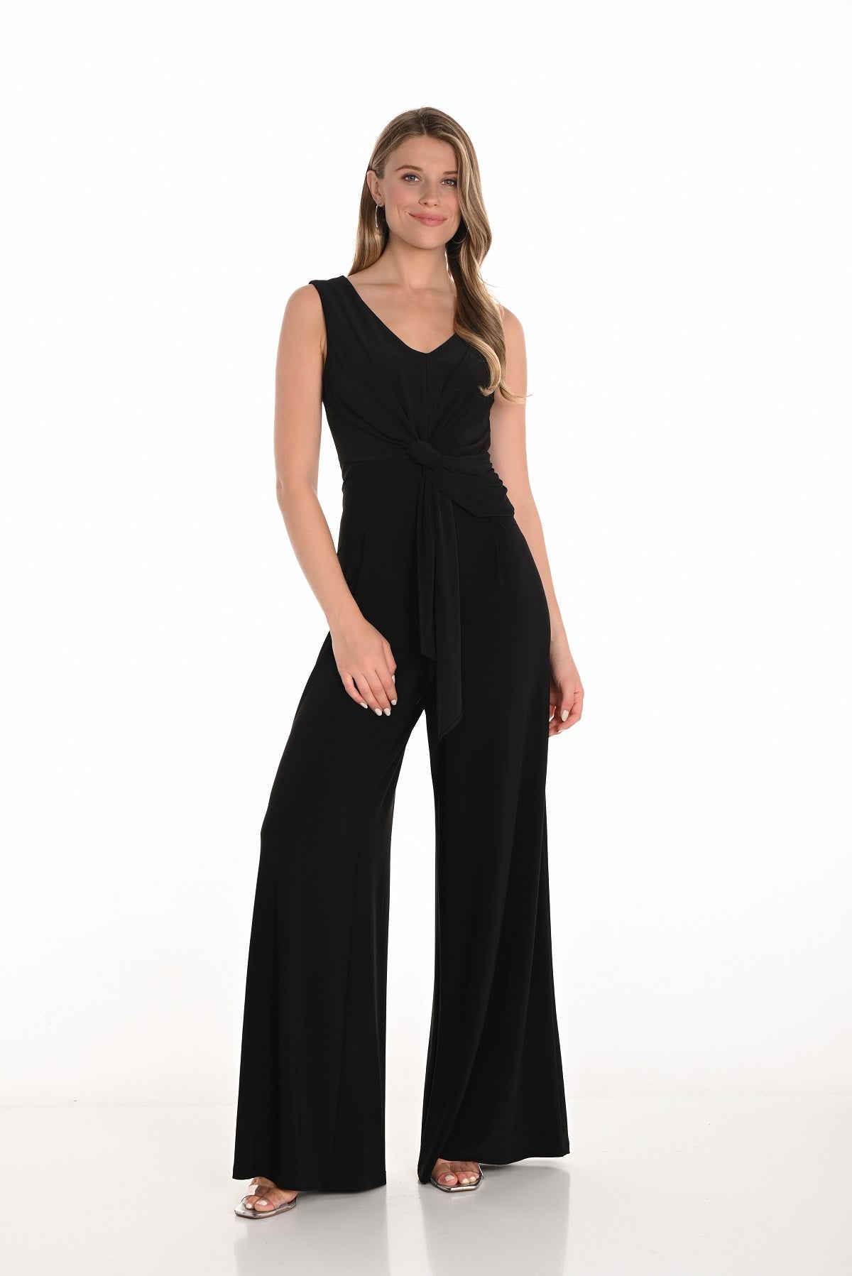 Frank Lyman Montreal Black sleeveless Jumpsuit with concealed back zipper and front sash detail