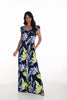 Navy lime green one piece summer jumpsuit with pockets in palazzo style