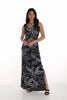 Frank Lyman Black white floral knit maxi dress with side slit detail