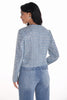 Frank Lyman blue silver sequin short cropped jacket with patch pockets