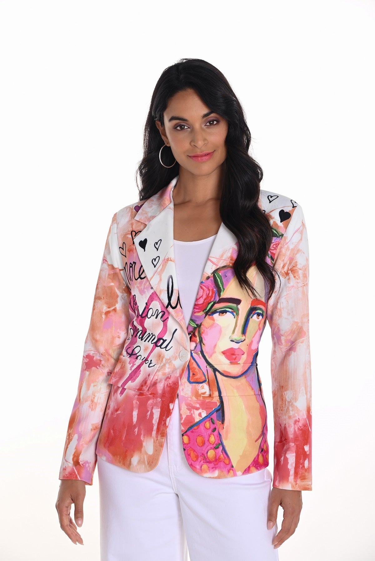 Frank Lyman Montreal Orange print blazer with fashionista print detail