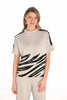 Frank Lyman beige black elbow length sleeve metallic knit sweater