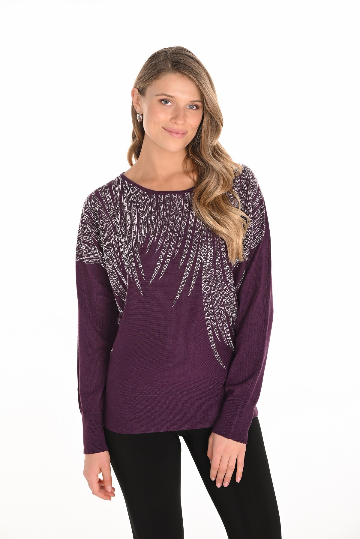 Plum sweater with front sequin detail