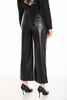 Black polyurethane wide leg pant with gold button and zip front