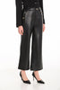 Black polyurethane wide leg pant with gold button and zip front