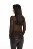 Brown sequin mock neck top with sheered sleeves