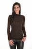 Brown sequin mock neck top with sheered sleeves