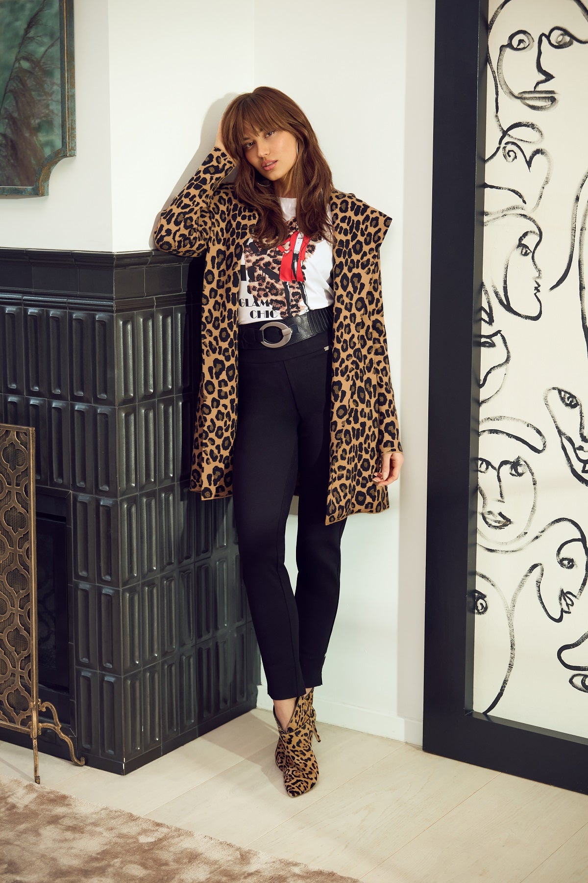 Leopard print open front cardigan sweater