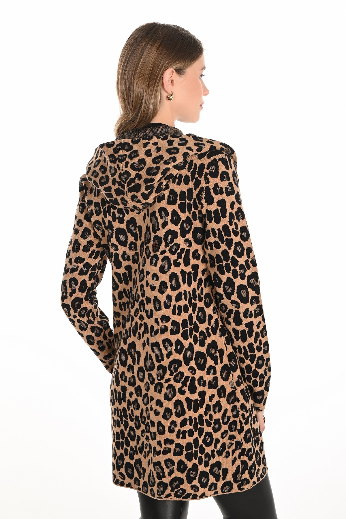 Leopard print open front cardigan sweater