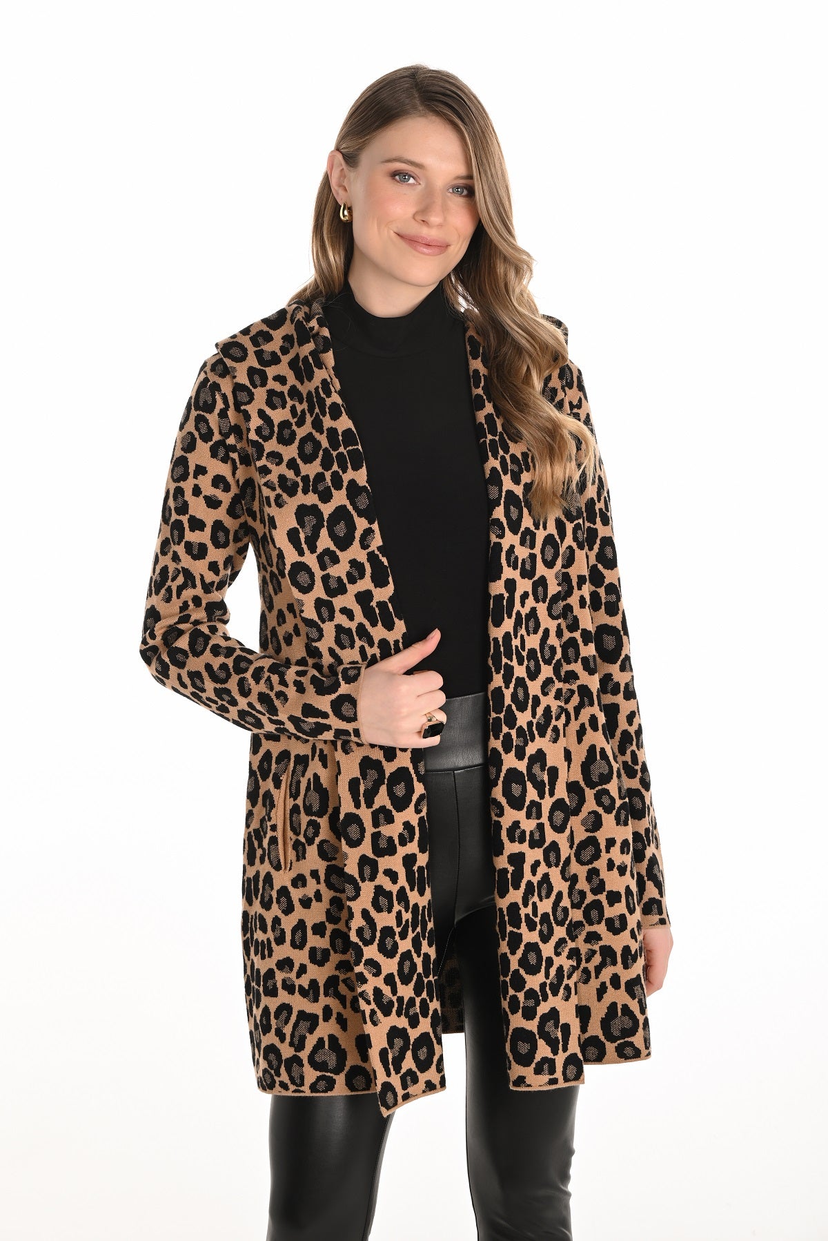 Leopard print open front cardigan sweater