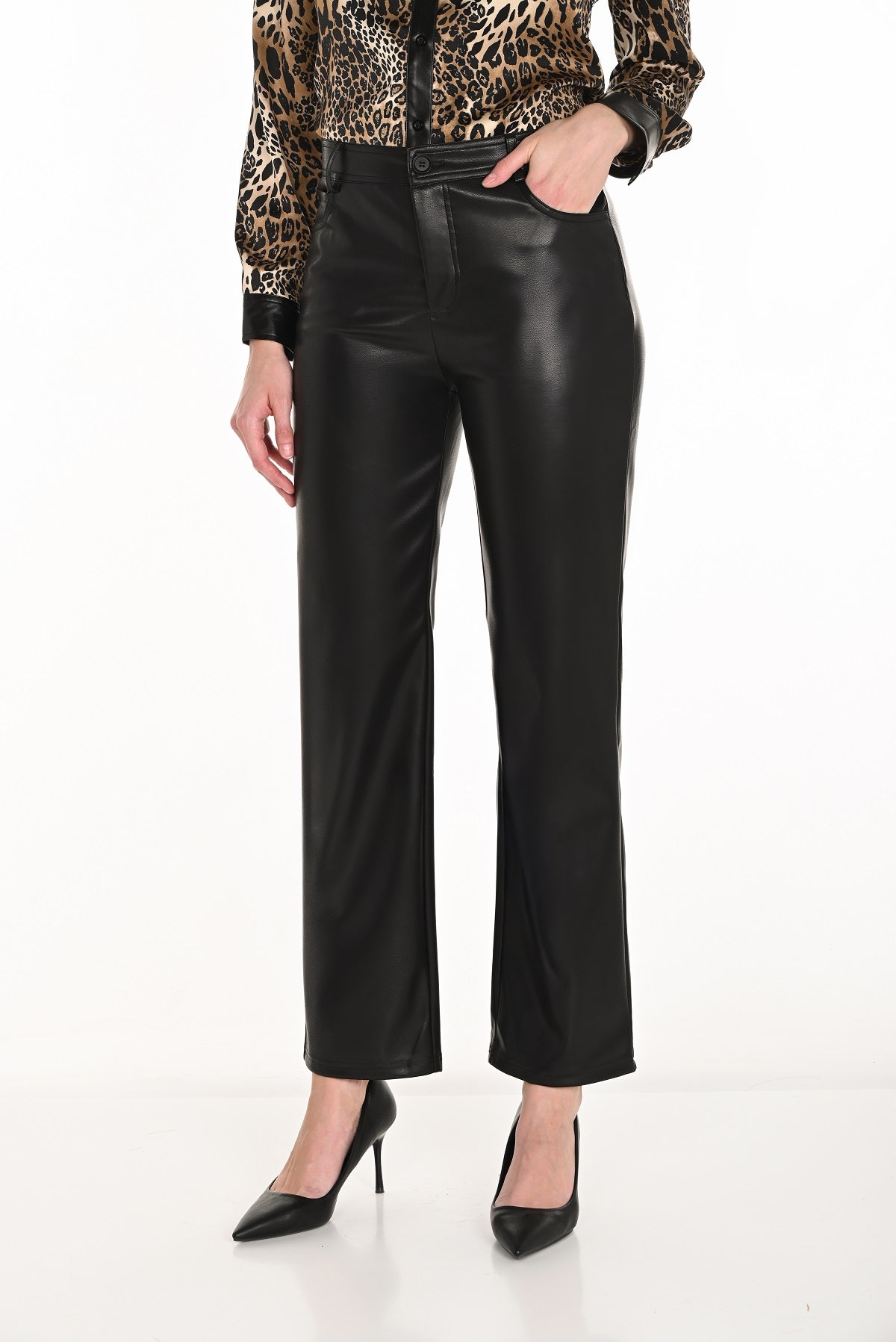 Black vegan 5 pocket pant with belt loops and zip front
