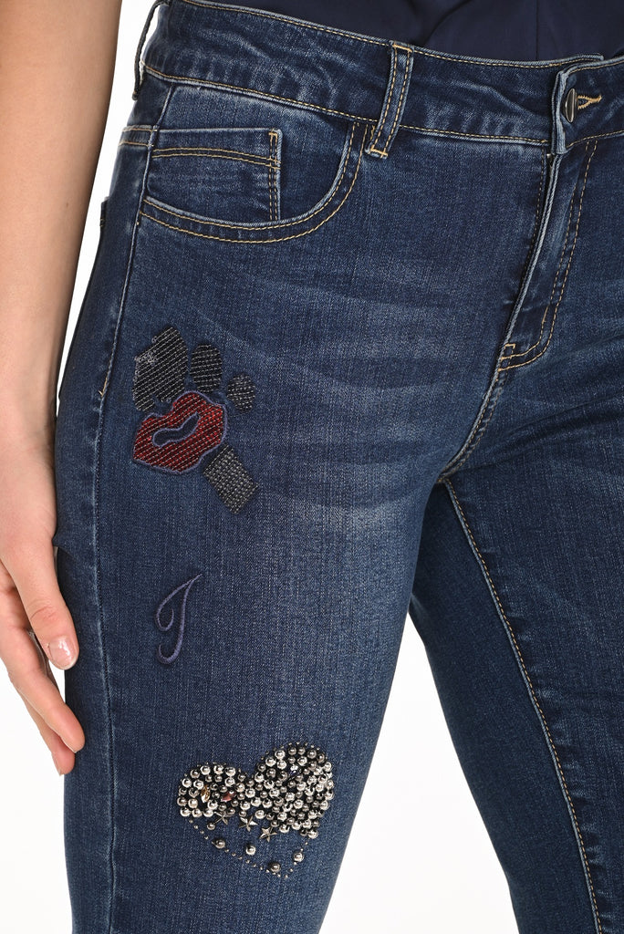Frank Lyman 5 pocket Skinny blue jeans with sequin front print detail