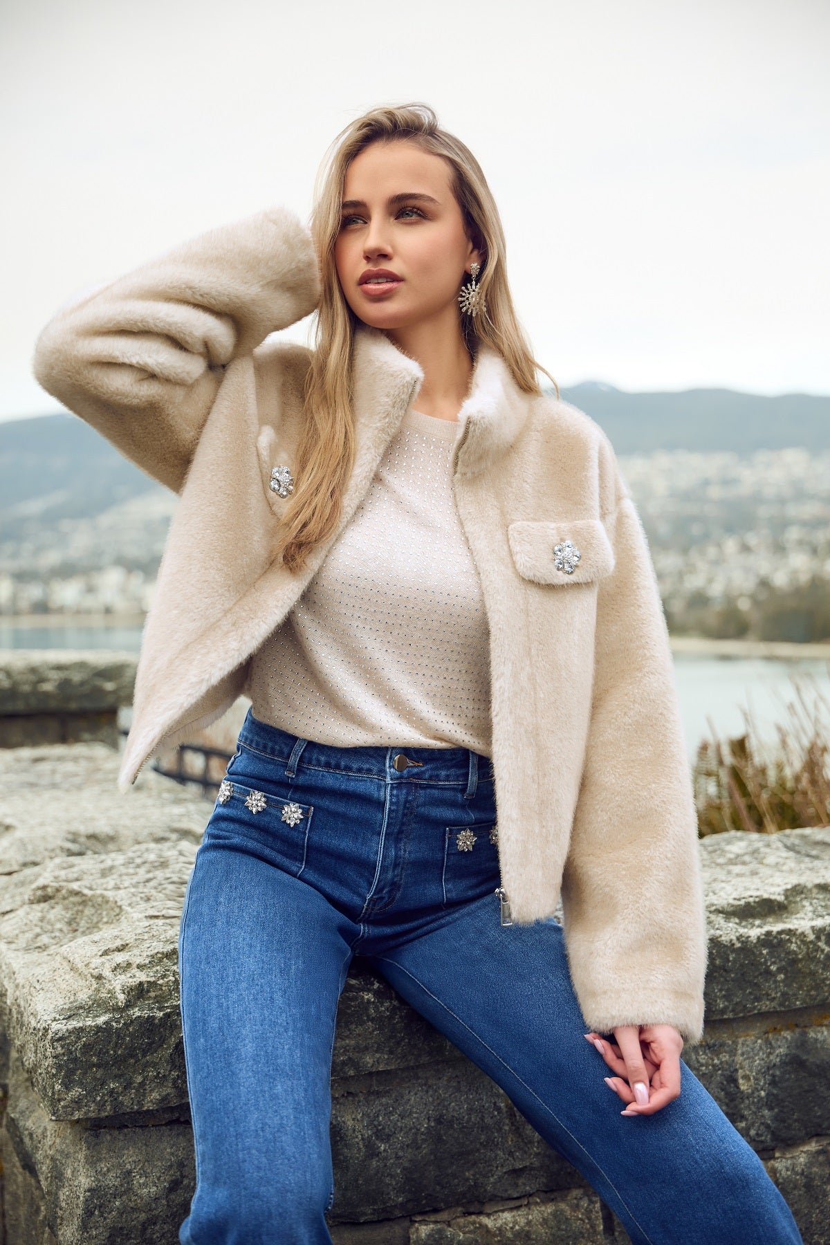 Frank Lyman Champagne teddy bear jacket