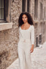 Ivory Silky Knit Evening Pant with Gold Buckle Detail