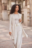 Ivory Silky Knit Evening Pant with Gold Buckle Detail
