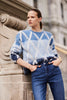 Denim blue wool blend sweater in eyelash knit
