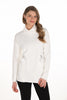 Winter white tunic sweater with mock neck and zippered pom pom pockets