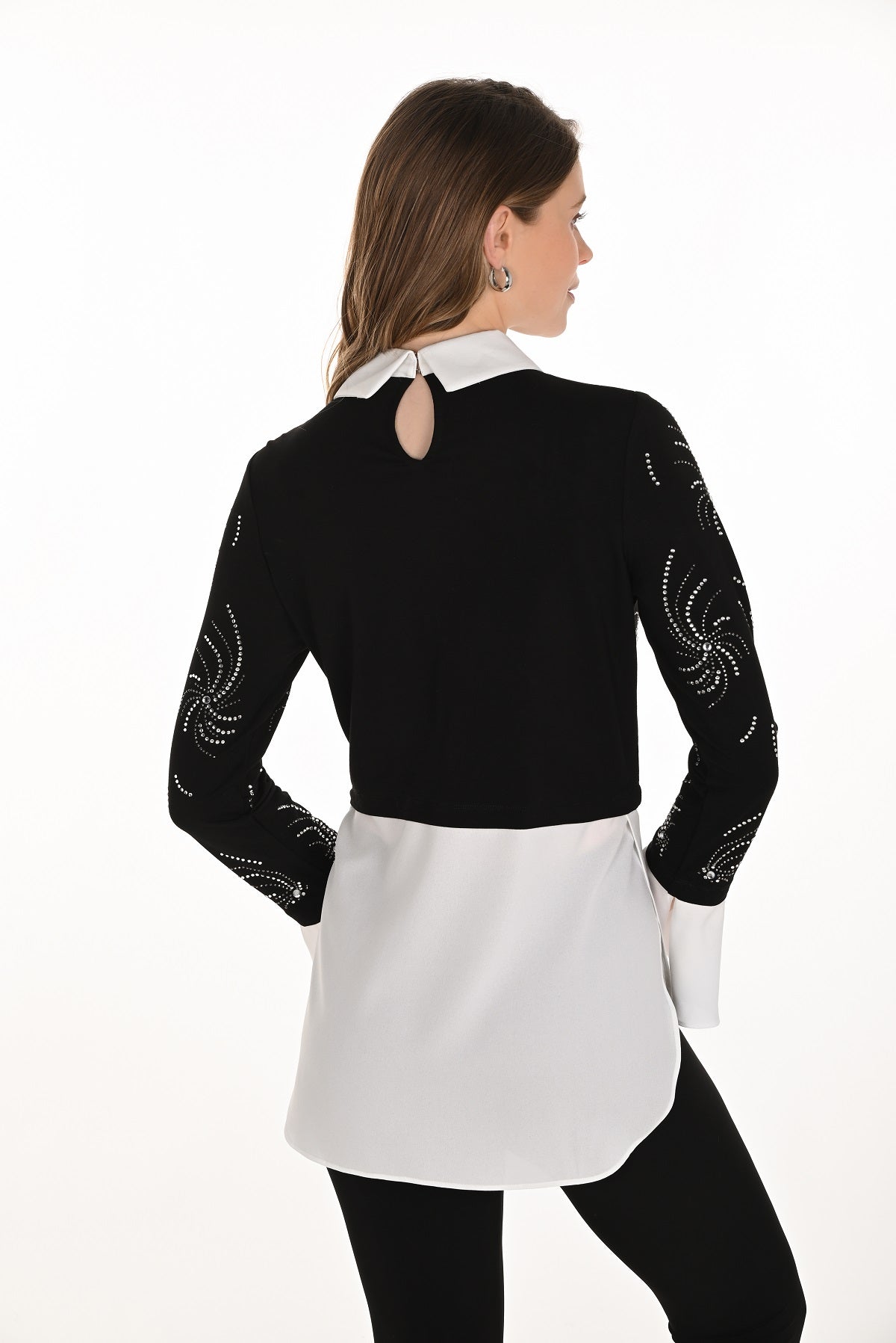 lack white tunic blouse with sequin front and sleeve detail