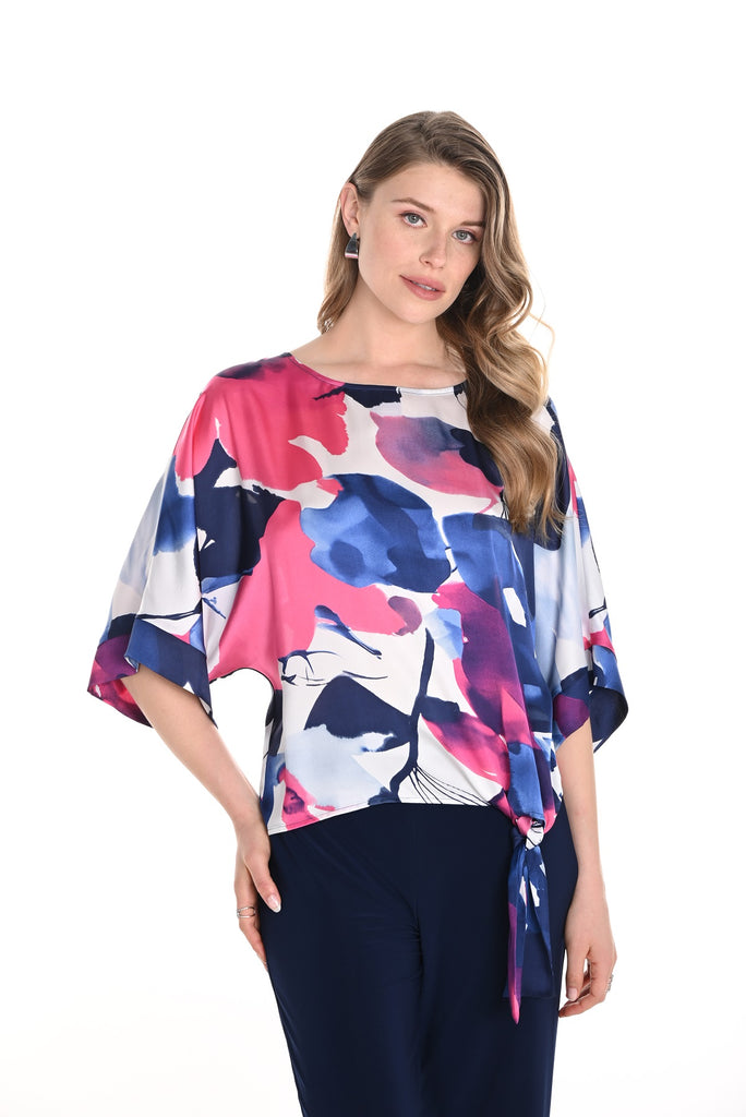 Frank Lyman Montreal Multi Colored satin blouse with front tye detail