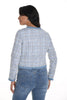 Frank Lyman Blue plaid short cropped jacket with button front and patch pockets