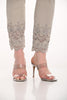 Frank Lyman Beige 5 pocket Jeans with scalloped sequin lace hem detail