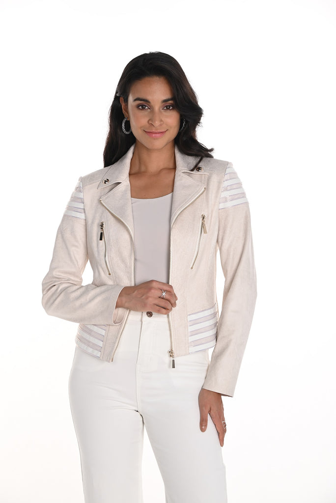 Frank Lyman Montreal Beige Motto Jacket with Polyurethane Trim Detail