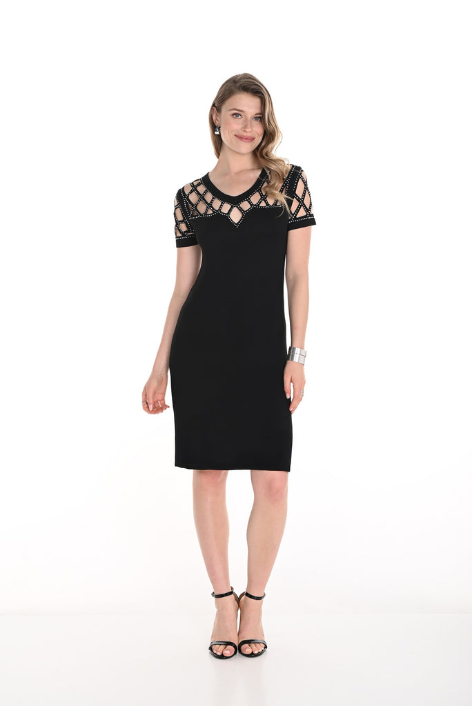 Frank Lyman black pull on dress with sequin cut out detail