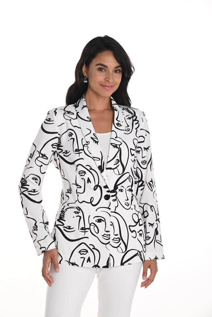 Frank Lyman Montreal Black white blazer with fashionista print on front & back