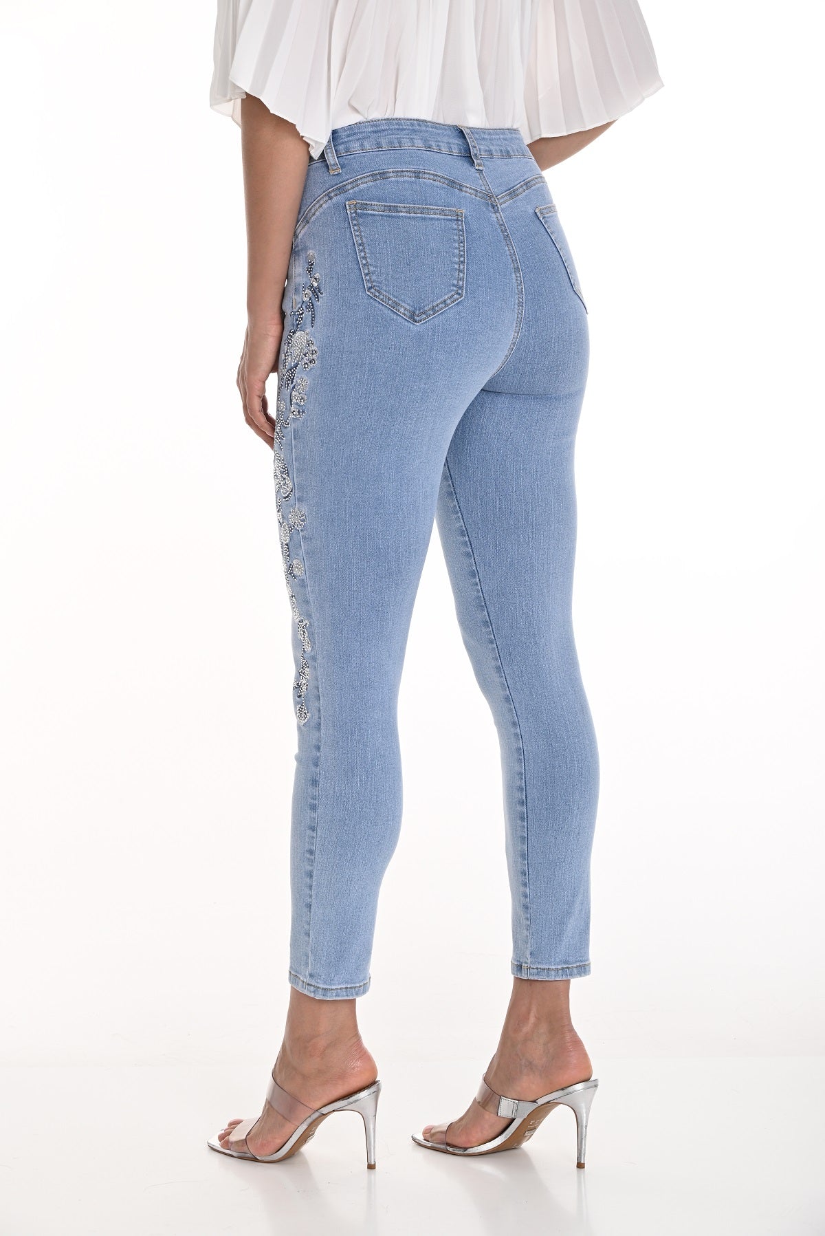 Frank Lyman Light denim skinny jeans with side sequin detail