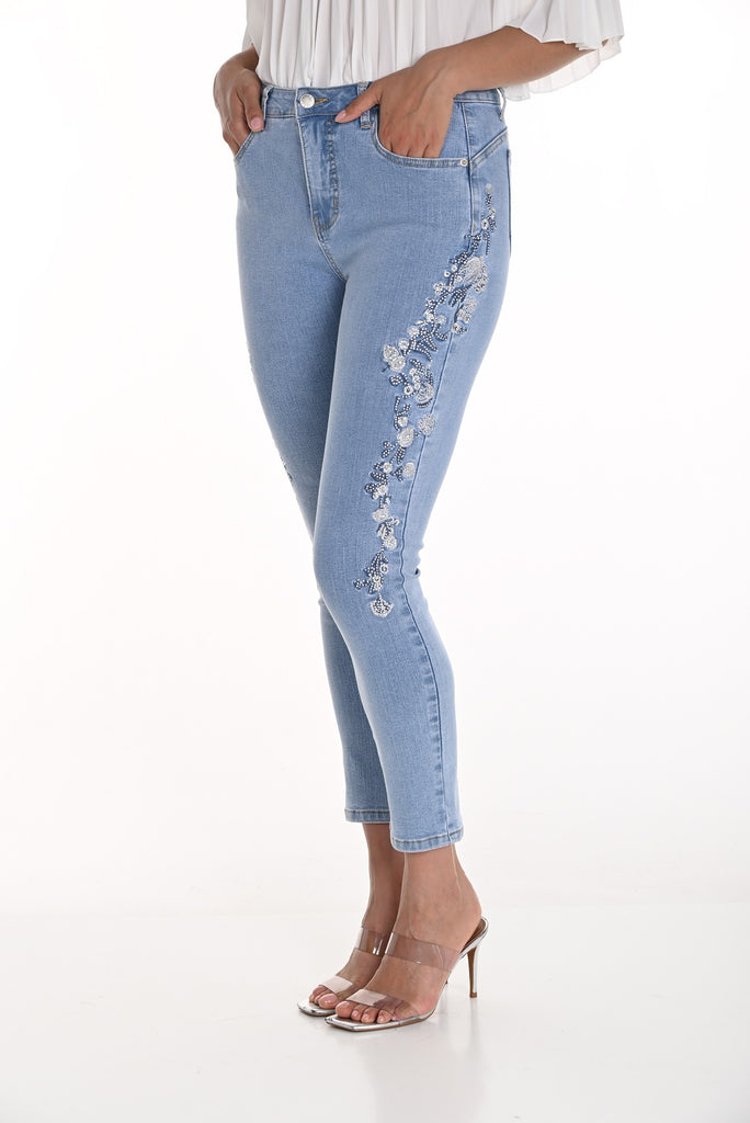 Frank Lyman Light denim skinny jeans with side sequin detail