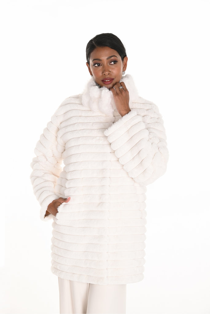 Winter white evening faux fur jacket