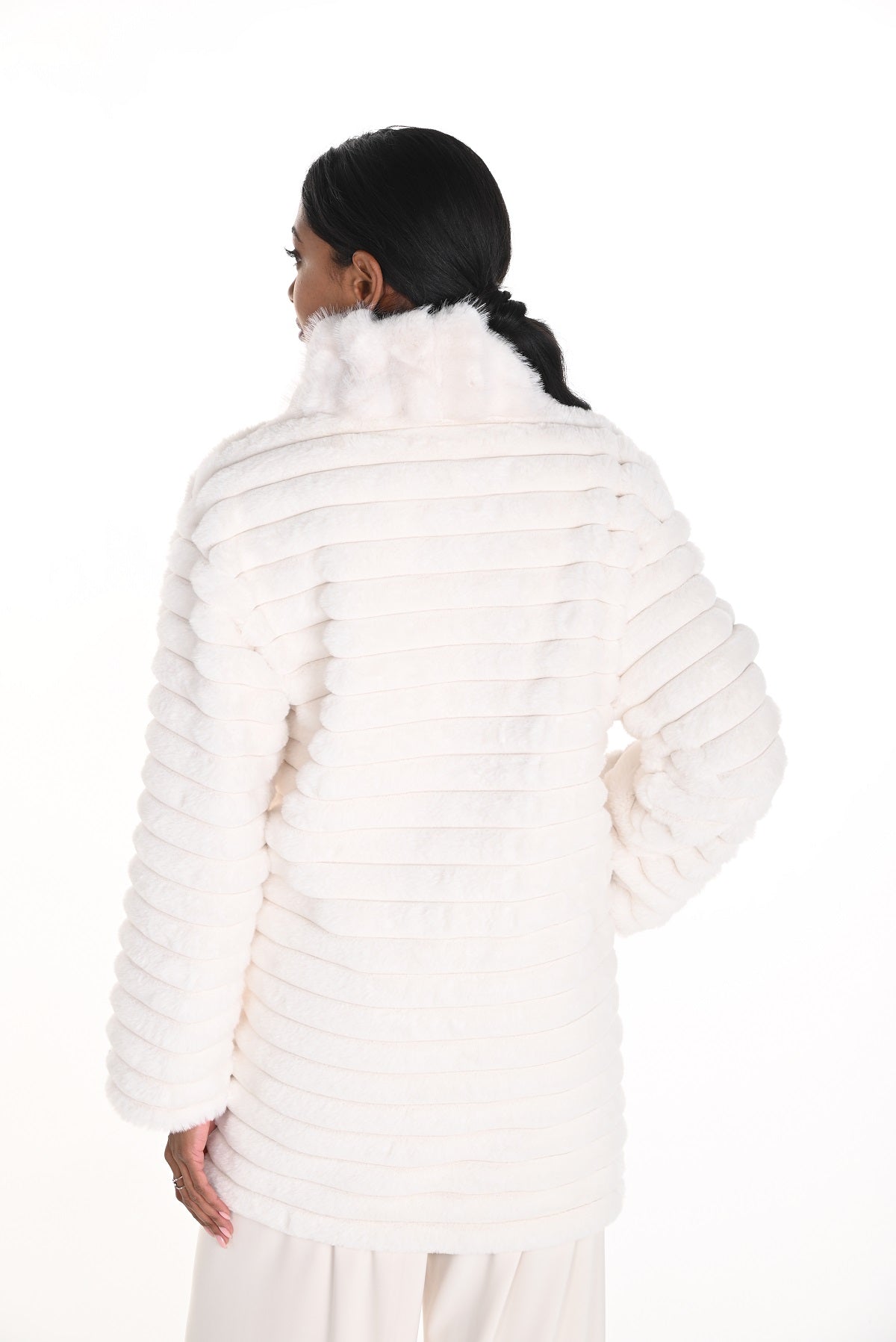 Winter white evening faux fur jacket