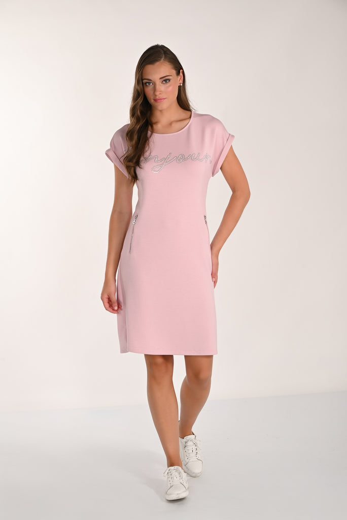 Robe rose décontractée en maille texturée. Fabriquée au Canada Style 26l1150