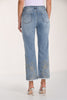 High Waisted Wide Leg Jeans with sequin frayed hem detail