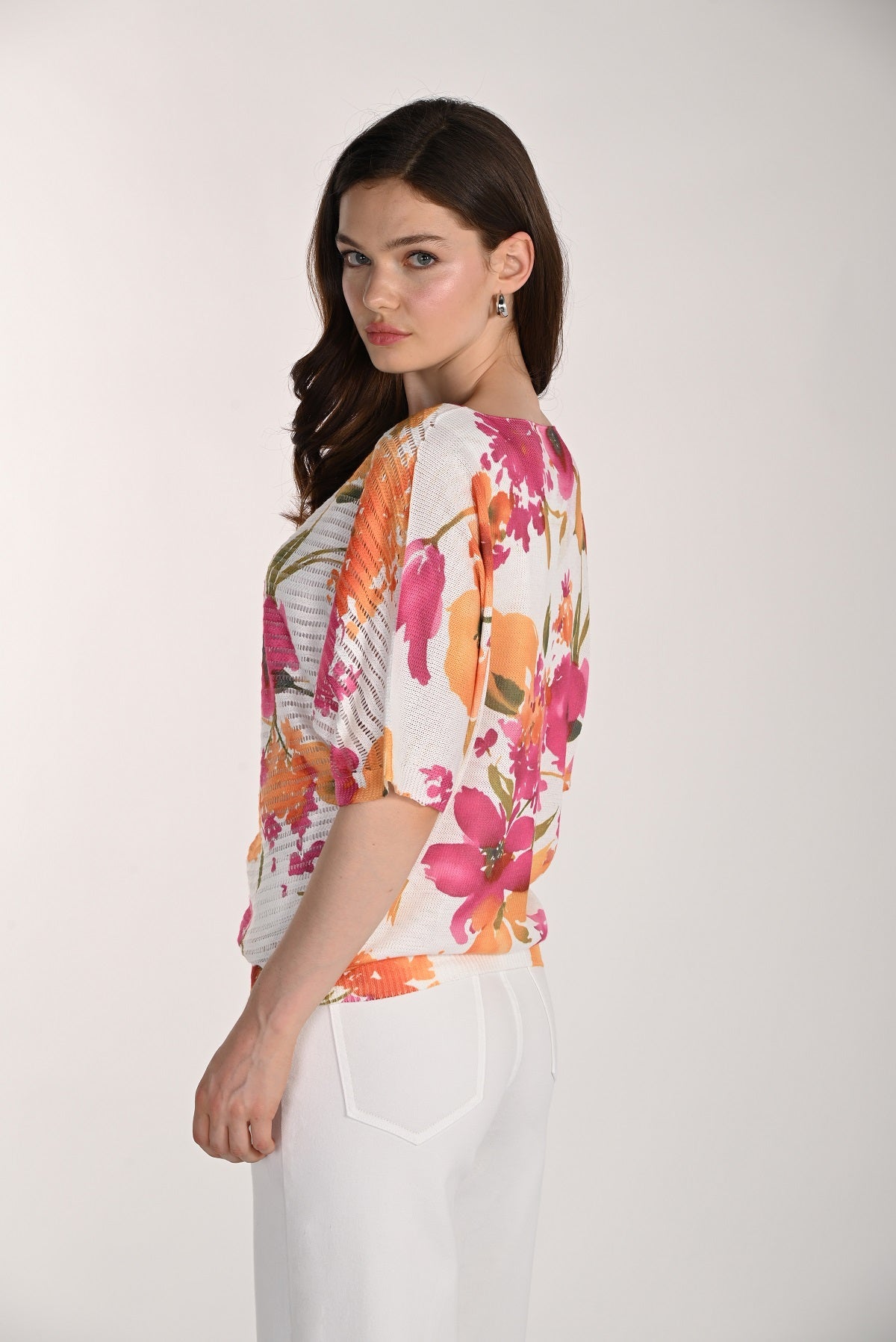 Stretch knit floral sweater