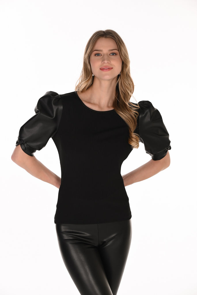 Made In Canada Ribbed Knit Sweater With Vegan Arm Detail. Frank Lyman 263180