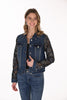 Denim Jean Jacket with Crystal Stone Detail And Lace Sleeves