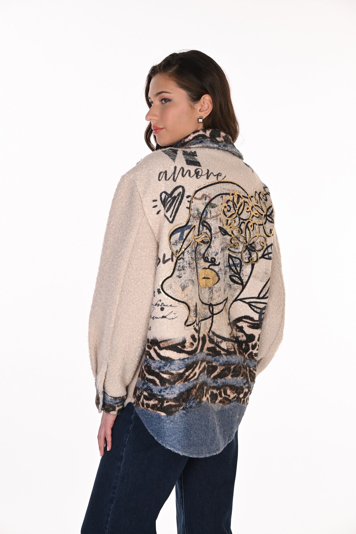 Casual Textured Knit Jacket With Fashion Print. Frank Lyman 263788