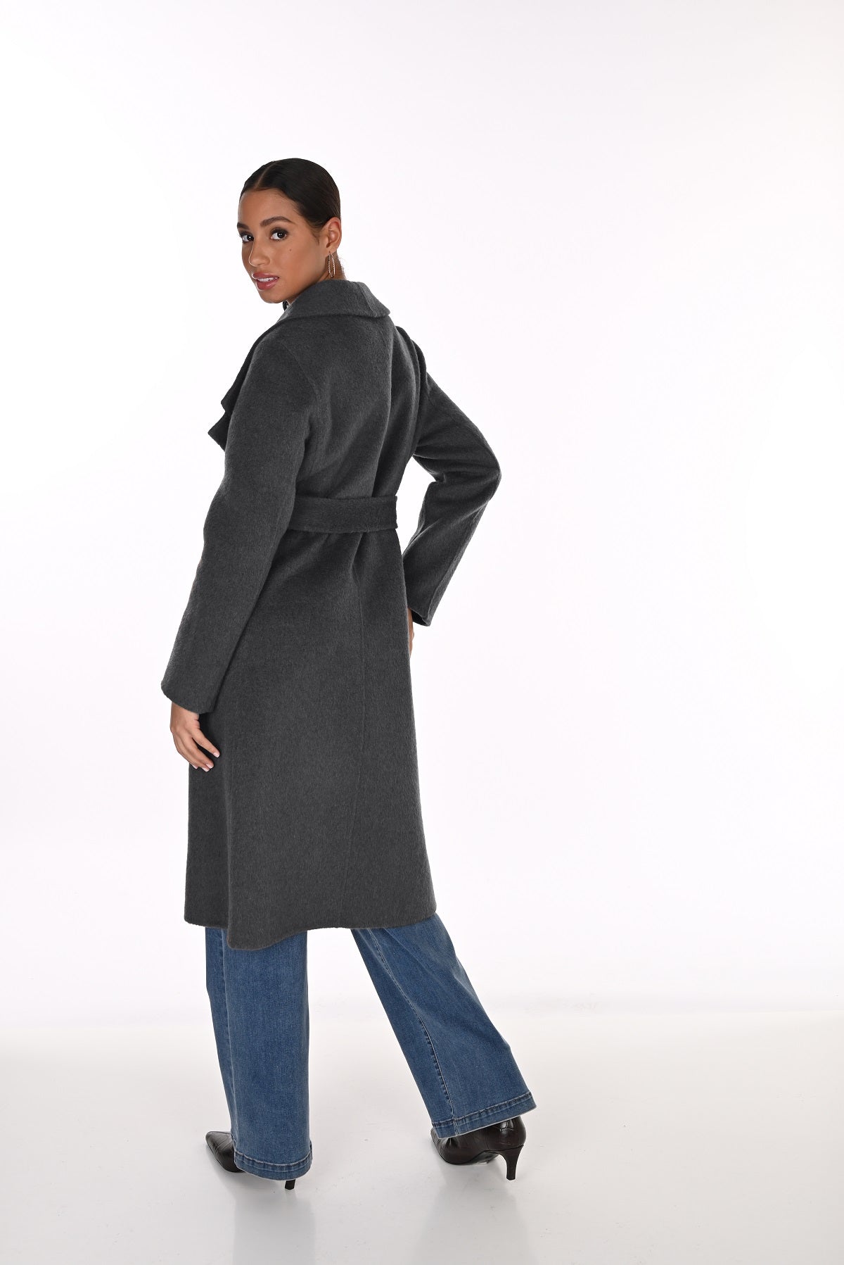 Textured Wool Blend Coat with Big Collar. Frank Lyman 263796