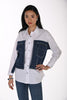 Striking Crystal Stone Denim Inspired Tunic Blouse. Frank Lyman 264850