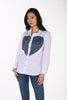 Premium Denim Inspired Blouse With Crystal Stone Detail. Frank Lyman 264854