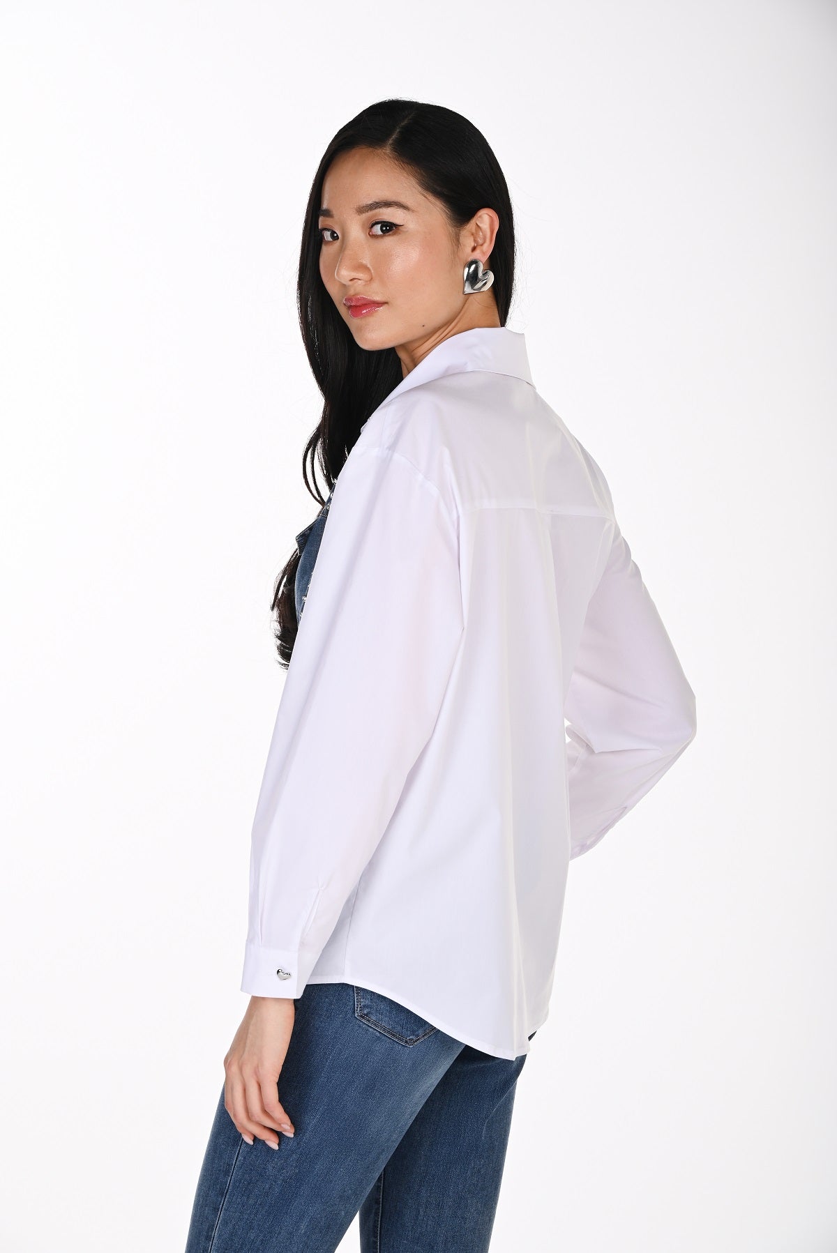 Premium Denim Inspired Blouse With Crystal Stone Detail. Frank Lyman 264854