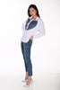 Premium Denim Inspired Blouse With Crystal Stone Detail. Frank Lyman 264854